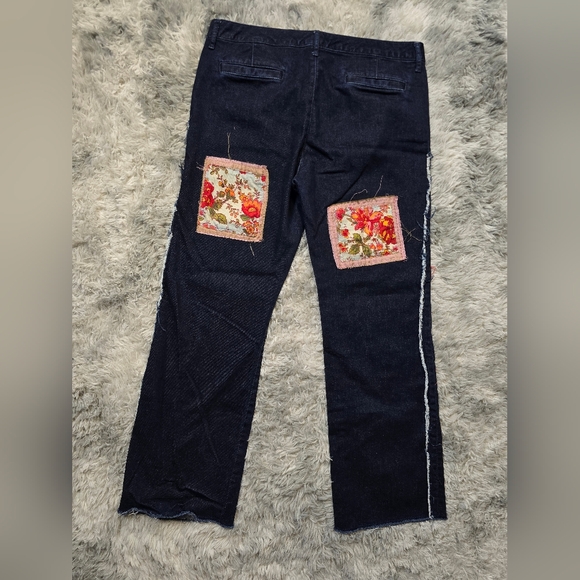 Unique Artsy Upcycled Banana Republic Floral Patchwork Trouser Jeans - Picture 8 of 13